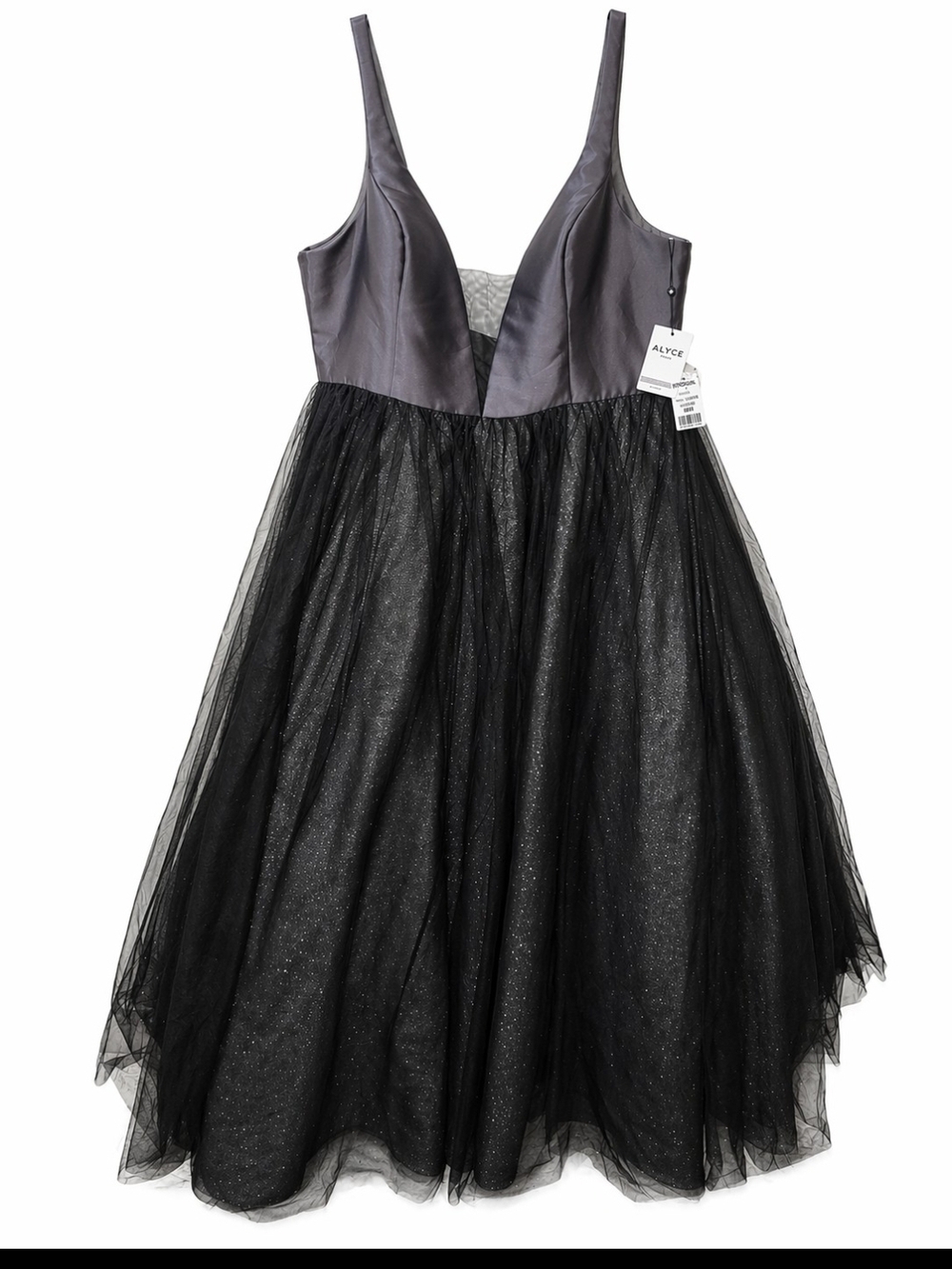 Alyce Paris Black Tulle Ball Gown Deep V Prom Dress Plus Size 26 NWT